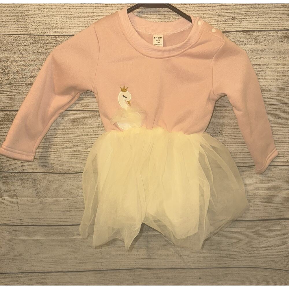 NWOT SHEIN Toddler Girls Pink And White Tulle Swan Dress Size 2 To 3 Years 2T 3T